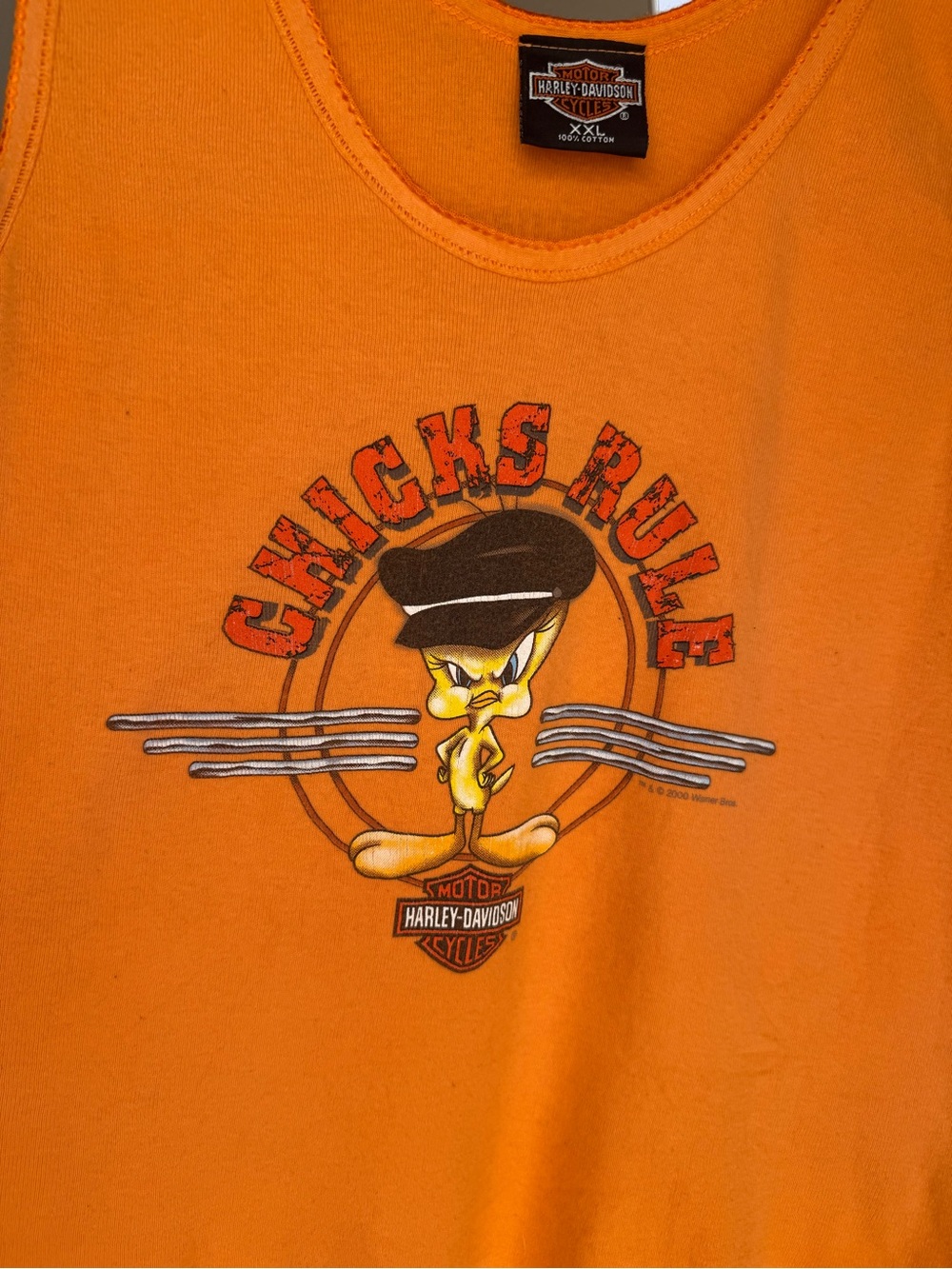 Vintage Harley-Davidson Tweety Bird Orange 'Chicks Rule' Baby Tank Top XXL - Picture 2 of 11
